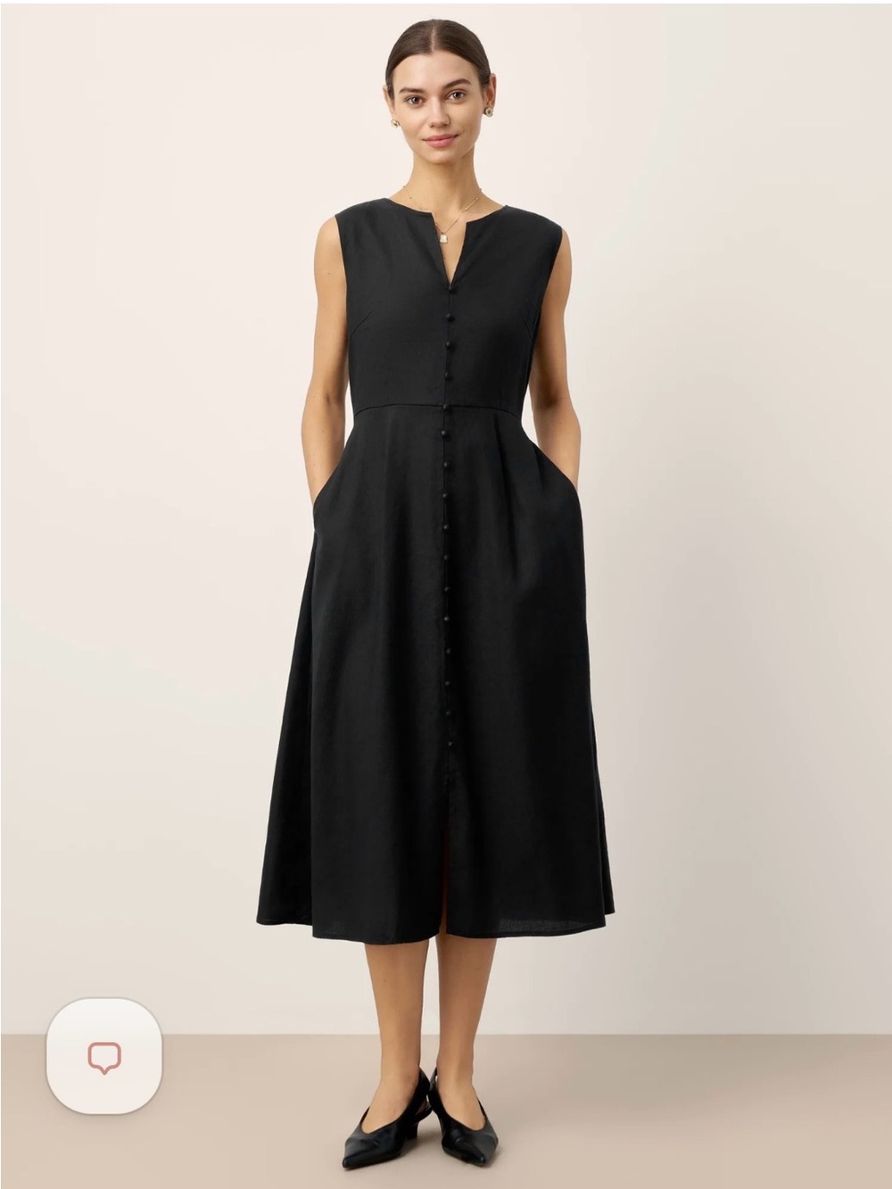 Black Sleeveless Linen Blend Midi Dress / Lintico